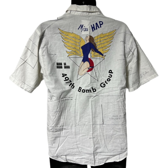 Vintage Test Pilot All Over Print Military Miss Hap 497th Bomb Group Shirt Small - Picture 3 of 8